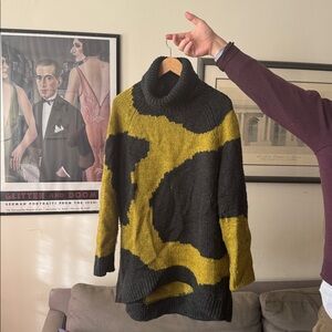 COS Intarsia Wool Roll Turtleneck Jumper Sweater Abstract Sz M/L Oversized